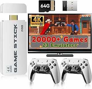 2025 Upgraded Retro Gaming Console Stick Pro, Classic Video Games Stick with 4K HDMI, Built-in 23 Game Emulators, 20000+ Games - Video Gaming Stick with Upgrade Dual 2.4G Wireless Controllers (64G)