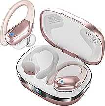 Wireless Earbuds, Sports Bluetooth Headphones, 80Hrs Playtime Ear Buds with LED Power Display, Noise Canceling Headset, IPX7 Waterproof Earphones for Workout/Running Rose Gold